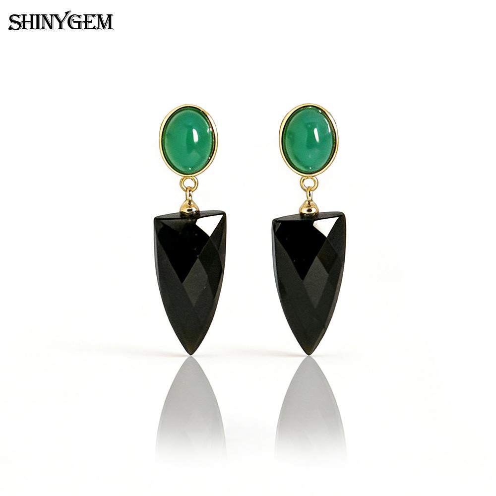 SHINYJEWELRY Natural Crystal Hand-Cut Arrow-Shaped Drop Earrings with 925 Silver Needles