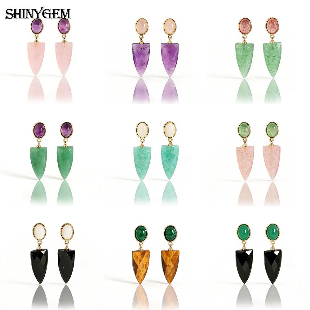 SHINYJEWELRY Natural Crystal Hand-Cut Arrow-Shaped Drop Earrings with 925 Silver Needles