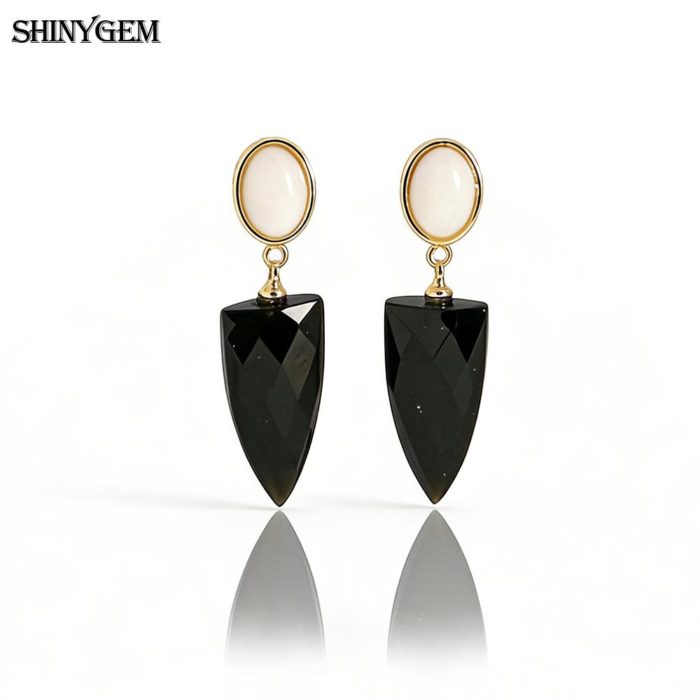 SHINYJEWELRY Natural Crystal Hand-Cut Arrow-Shaped Drop Earrings with 925 Silver Needles