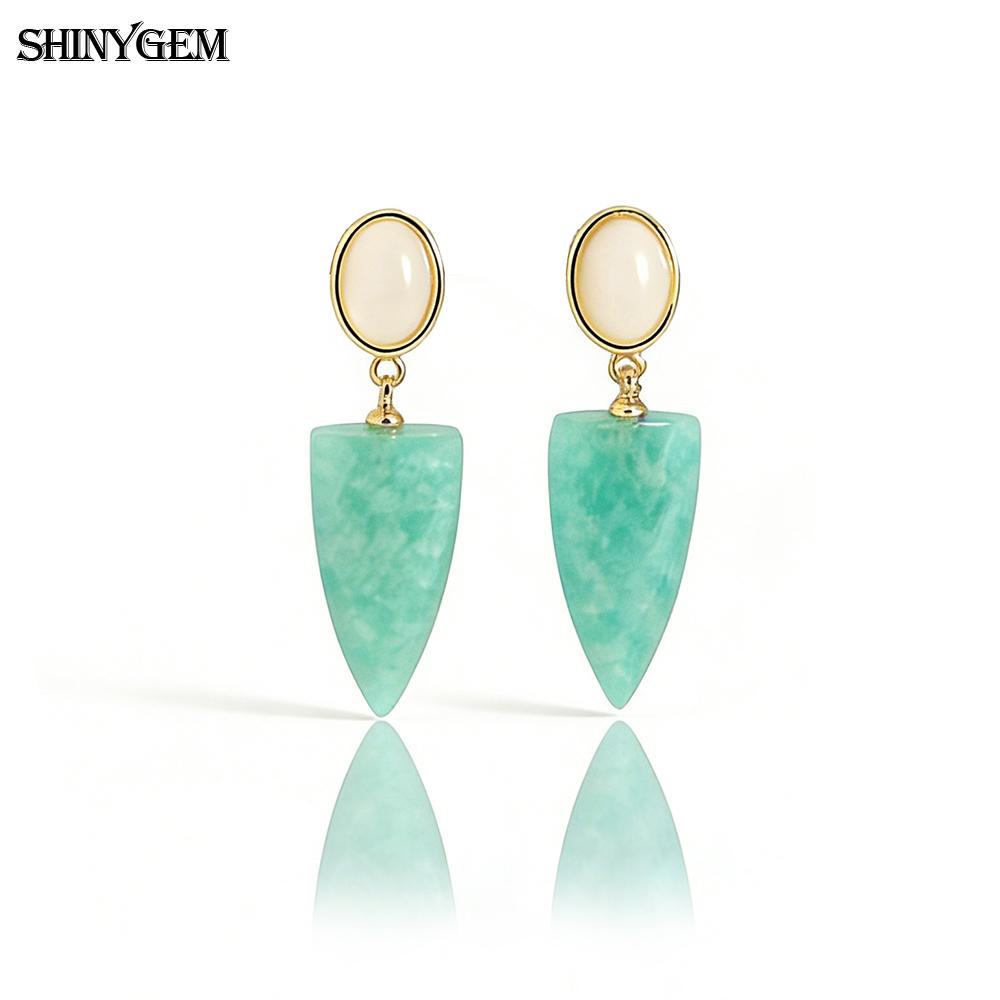 SHINYJEWELRY Natural Crystal Hand-Cut Arrow-Shaped Drop Earrings with 925 Silver Needles