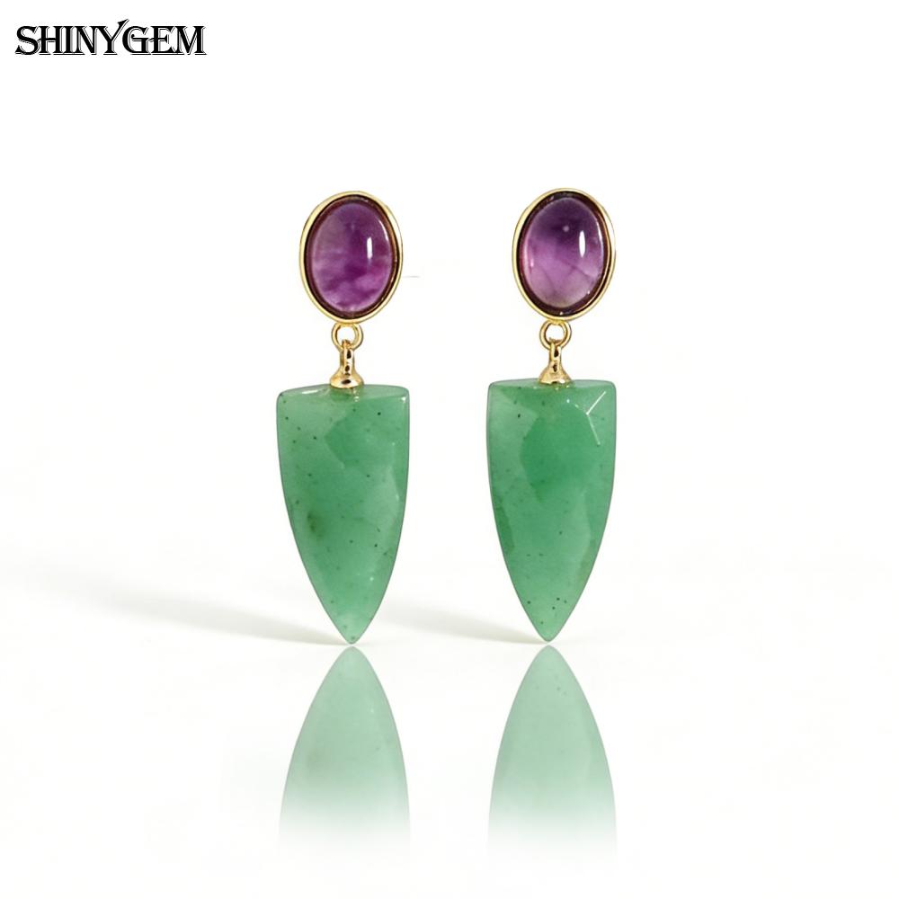 SHINYJEWELRY Natural Crystal Hand-Cut Arrow-Shaped Drop Earrings with 925 Silver Needles