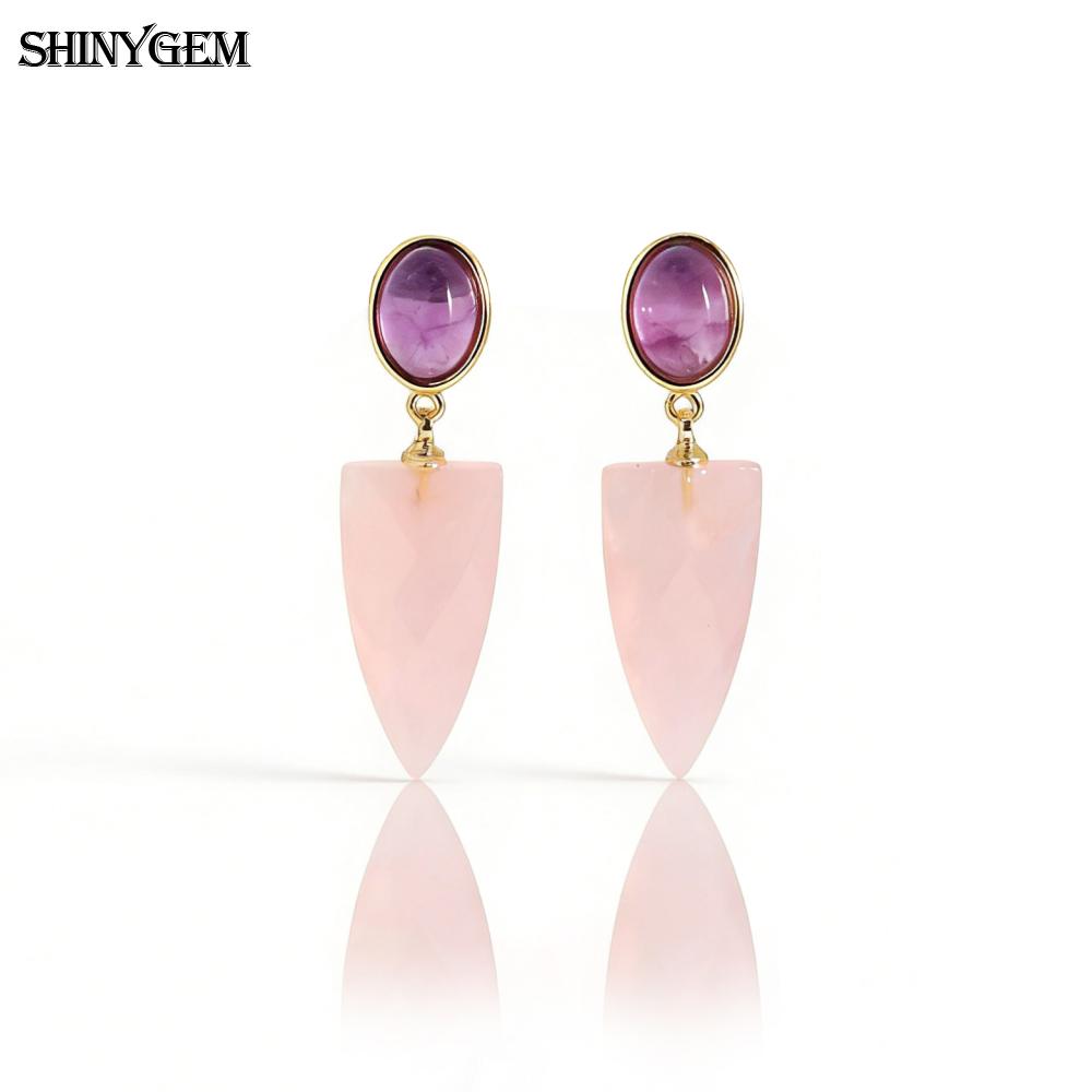 SHINYJEWELRY Natural Crystal Hand-Cut Arrow-Shaped Drop Earrings with 925 Silver Needles