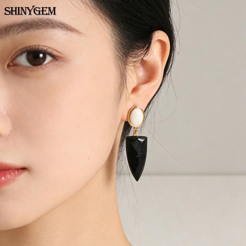 SHINYJEWELRY Natural Crystal Hand-Cut Arrow-Shaped Drop Earrings with 925 Silver Needles