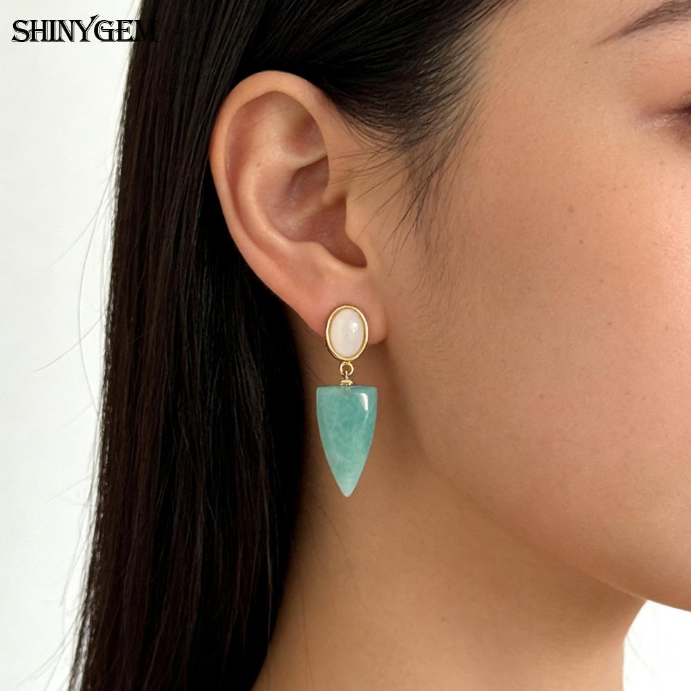 SHINYJEWELRY Natural Crystal Hand-Cut Arrow-Shaped Drop Earrings with 925 Silver Needles