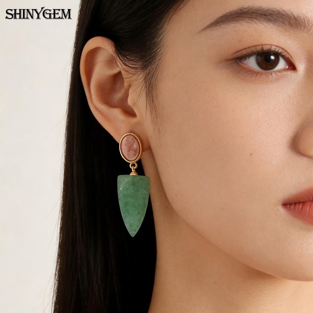 SHINYJEWELRY Natural Crystal Hand-Cut Arrow-Shaped Drop Earrings with 925 Silver Needles