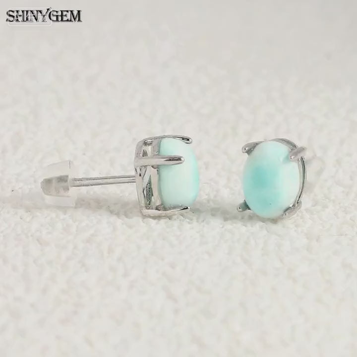 SHINYGEM Women 925 Sterling Silver Rose Quartz Stud Earrings with Aquamarine Green Red Strawberry Crystal Citrine Ear Jewelry