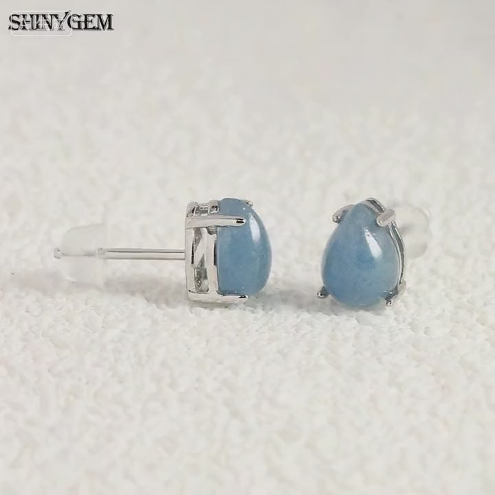 SHINYGEM Women 925 Sterling Silver Rose Quartz Stud Earrings with Aquamarine Green Red Strawberry Crystal Citrine Ear Jewelry